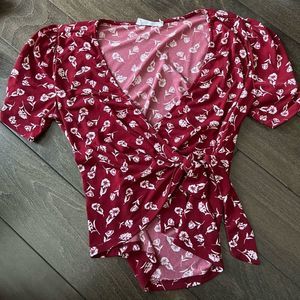 Nordstrom - All in Favor - Red Floral Wrap Top - Size S